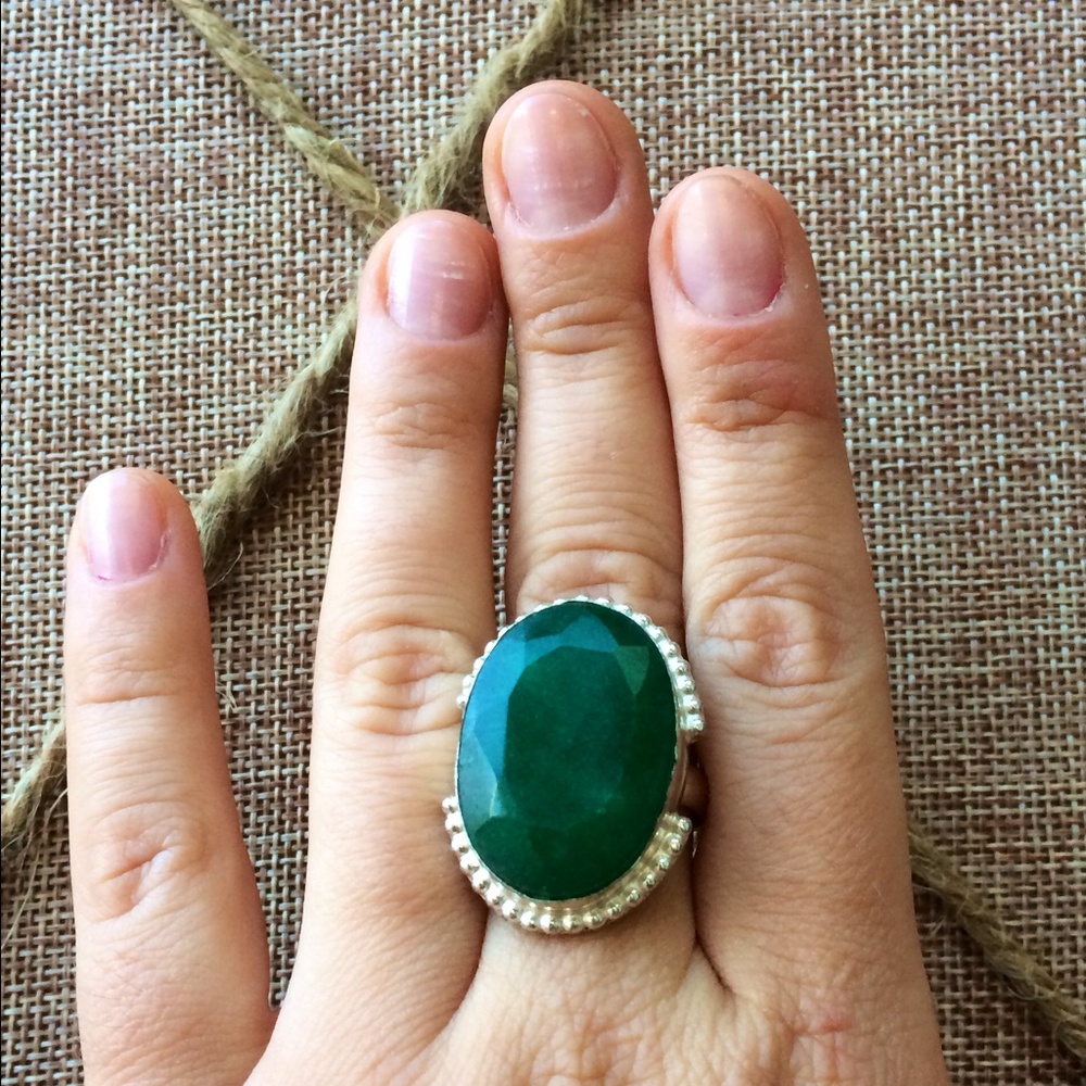 Huge emerald sterling silver ring handmade